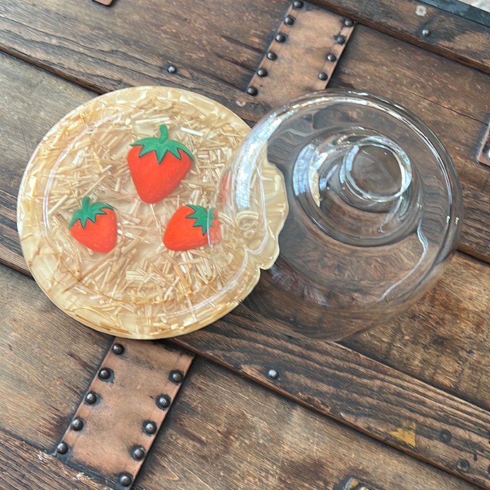 Colorflo Lucite Acrylic Strawberry Cheese Dish & Domb.